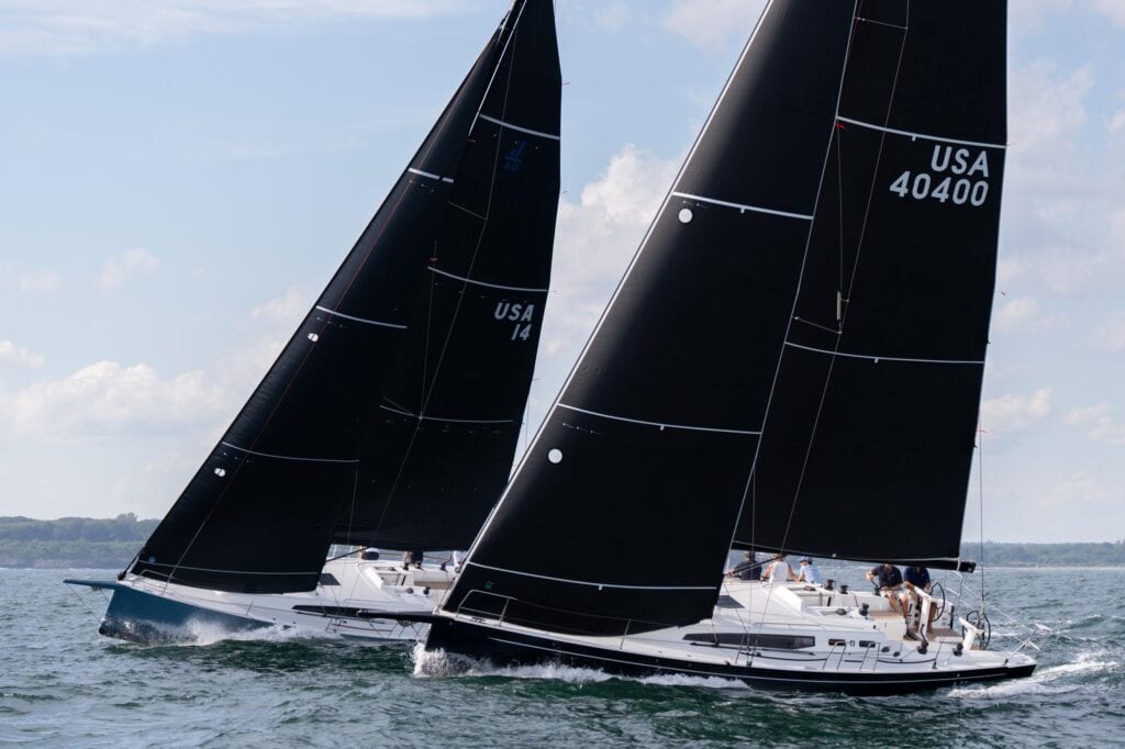 J/Boats J/40s racing under full sail off Newport, Rhode Island