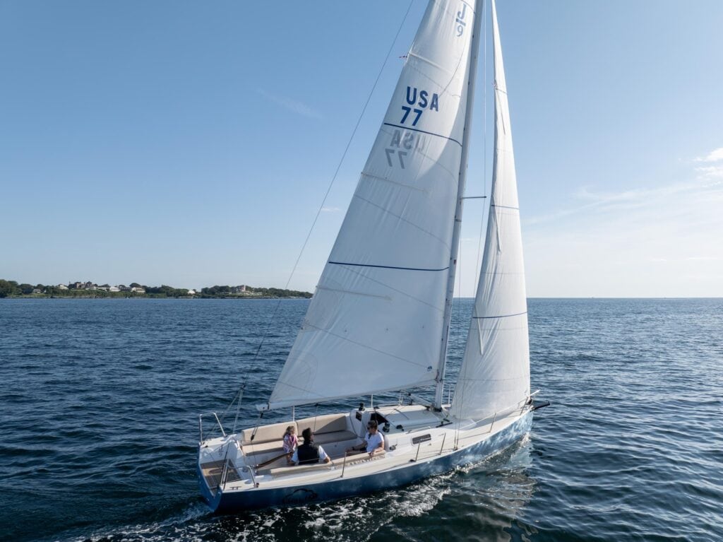 J/Boats J/40 under full sail off Newport, Rhode Island